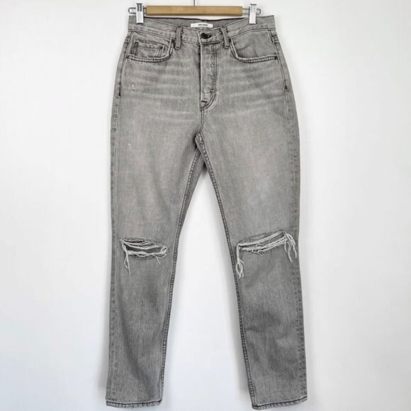 GRLFRND Karolina Lead Gray high rise distressed Ankle Denim Jeans 28 - Picture 2 of 9